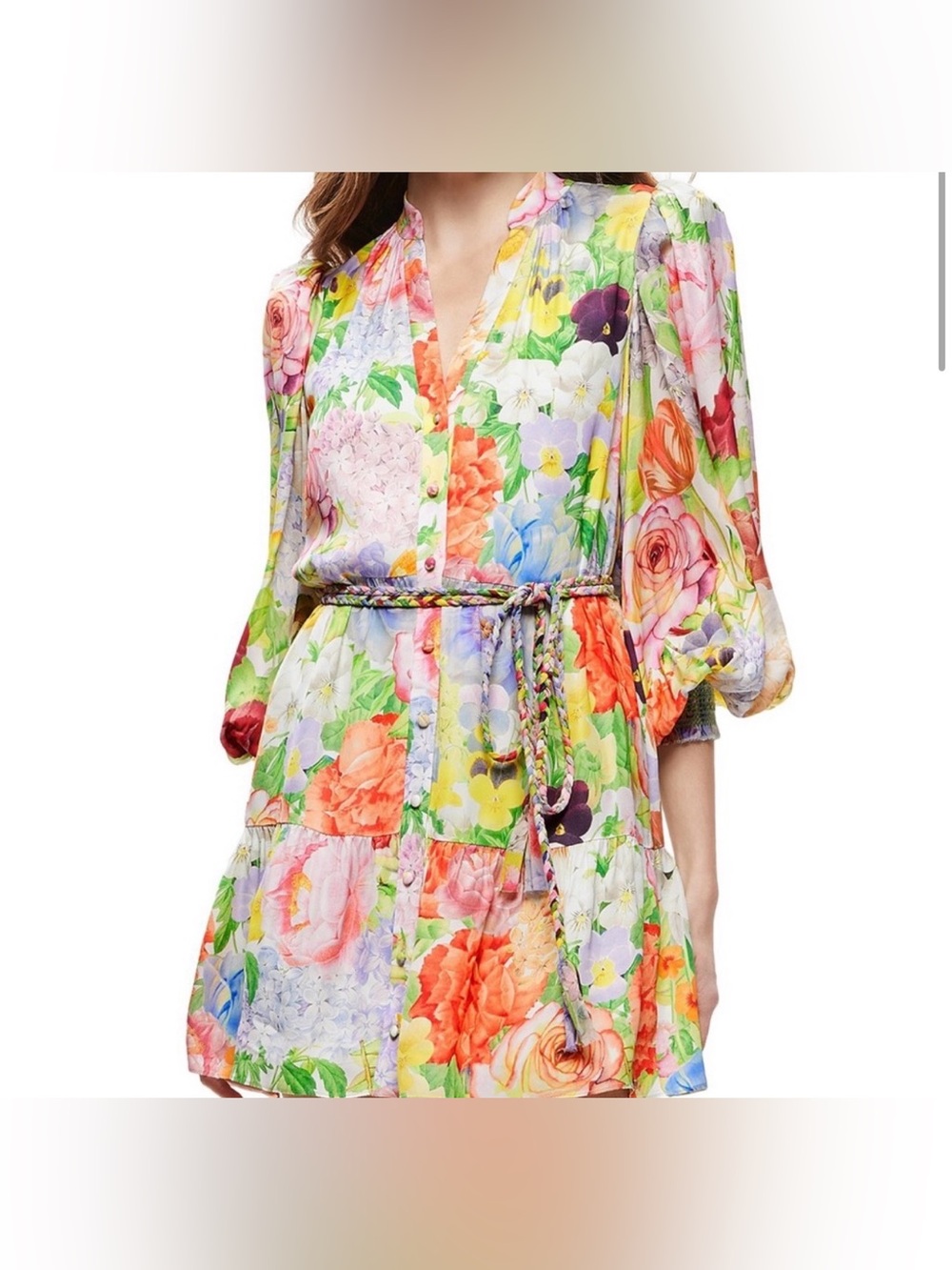 Alice + Olivia Antonette Floral Mini Dress Button Front Belted Size 6 rare